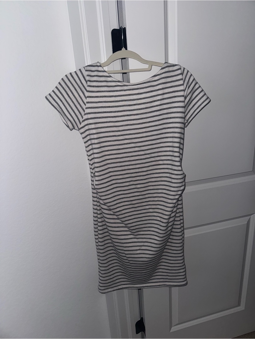 Pinkblush Striped Maternity Midi Dress - White & Gray - Picture 3 of 3